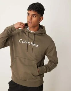 Calvin Klein Hero Logo Comfort Hoodie In Olive Green For Men Tarmac