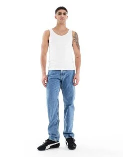 Calvin Klein Jeans Standard Straight Jeans In Mid Wash For Men Denim Medium