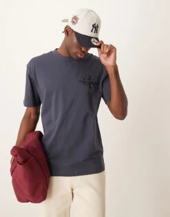 Calvin Klein Jeans Chenille Logo T-shirt In Navy For Men India Ink