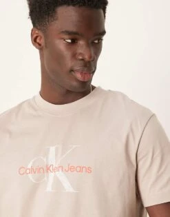 Calvin Klein Jeans Large Logo T-shirt In Beige And Red For Men Atmosphere