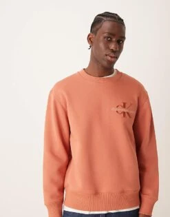 Calvin Klein Jeans Velvet Logo Sweatshirt In Burnt Orange For Men Aragon