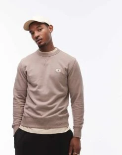 Calvin Klein Jeans Woven Label Sweatshirt In Taupe For Men Taupe Gray