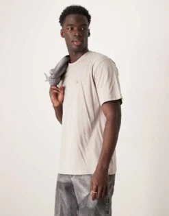 Calvin Klein Jeans Woven Label T-shirt In Stone For Men Atmosphere