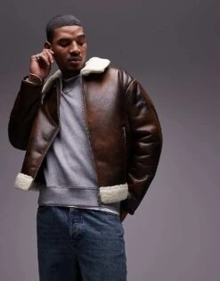 Calvin Klein Jeans Calvin Kleins Jeans Faux Leather Aviator Jacket In Brown - ASOS Exclusive For Men Washed Brown