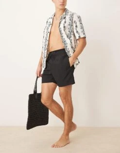 Calvin Klein Double Waistband Swim Shorts - Ck Monogram In Pvh Black For Men