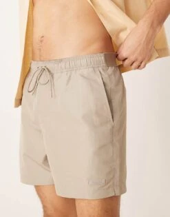 Calvin Klein Medium Drawstring Swim Shorts - Ck Refined In Vintage Khaki For Men