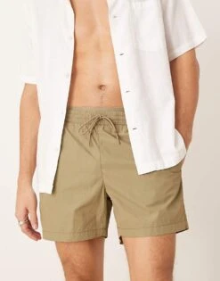 Calvin Klein Double Waistband Swim Shorts - Ck Monogram In Khaki For Men Mermaid