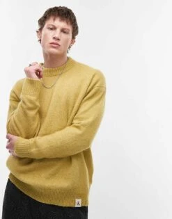 Calvin Klein Jeans Plush Wool Blend Jumper In Willow For Men