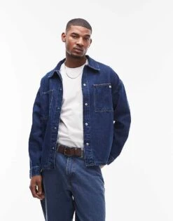 Calvin Klein Jeans Relaxed Denim Shirt Jacket In Denim Dark For Men