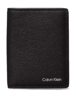 Calvin Klein Leather Bifold Wallet In Pvh Black For Men
