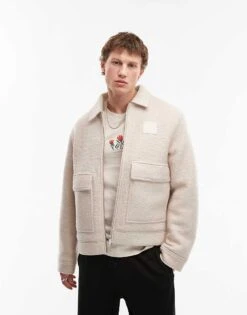 Calvin Klein Jeans Relaxed Bouclé Wool Jacket In Moonbeam For Men
