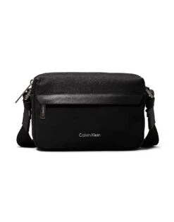 Calvin Klein Logo Crossbody Bag In Twill Mono Black For Men