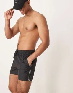 Calvin Klein Logo Taping Drawstring Swim Shorts In Black For Men Pvh Black