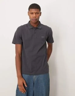 Calvin Klein Jeans Label Logo Polo In Black For Men Phantom