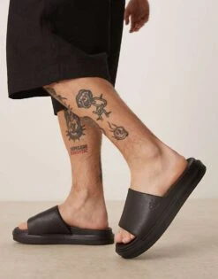 Calvin Klein Jeans Embossed Slider Sandal In Black For Men Triple Black