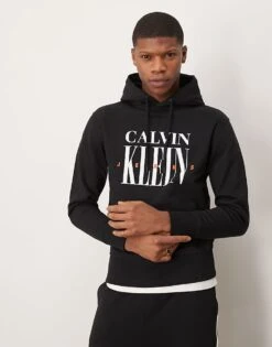 Calvin Klein Jeans Large Logo Graphic Hoodie In Black For Men Ck Black
