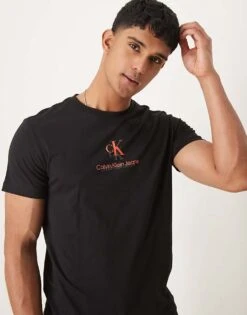 Calvin Klein Jeans Shadow Logo T-shirt In Black And Red For Men Ck Black