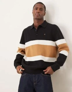 Calvin Klein Jeans Collared Knit 1/4 Zip Logo In Black For Men