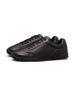 Calvin Klein Jeans Leather Low Profile Trainers In Triple Black For Men