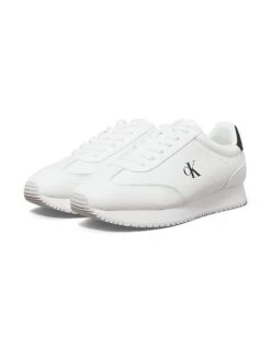 Calvin Klein Jeans Leather Trainers In Bright White/ Ck Black For Men
