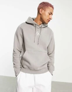 Calvin Klein Jeans New Iconic Essential Logo Hoodie In Stone For Men